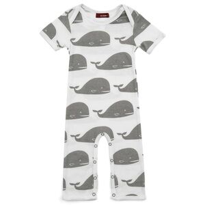 MILKBARN • White/Grey Whale Print Short Sleeve Romper